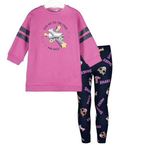 NWT Losan pink fleece tunic and navy print fleece leggings - Picture 1 of 6